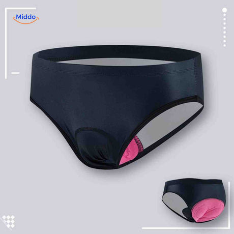 Navy women's gel-padded cycling brief featuring advanced comfort padding for serious cyclists.