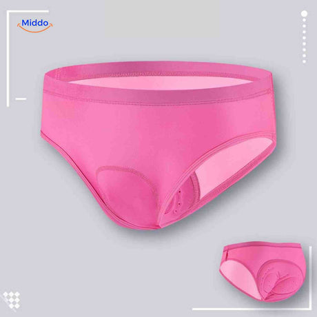 Pink women's gel-padded cycling brief combining comfort technology with feminine styling.
