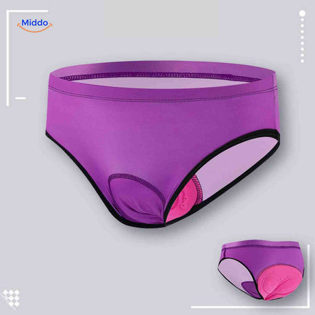 Purple women's gel-padded cycling brief with breathable fabric for enhanced comfort rides.