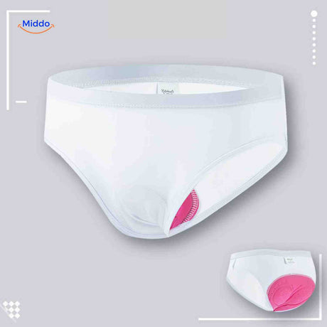 White women's gel-padded cycling brief combining style with comfort technology for rides.