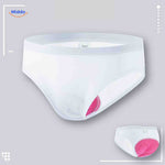 White women's gel-padded cycling brief combining style with comfort technology for rides.