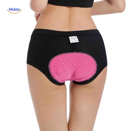 Comfortable gel-padded women's cycling underwear with breathable fabric for long-distance riding.