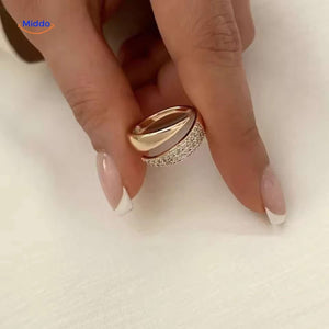 Shiny women's adjustable ring with zirconia stones, front view.