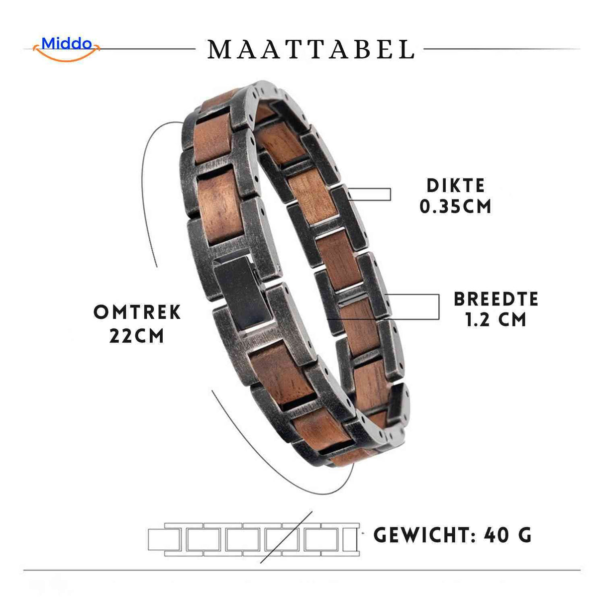 Wooden bracelet with size measurement guide for accurate fit selection.