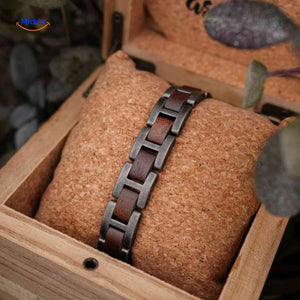 Woodforge wooden bracelet presented in premium wooden gift box packaging.