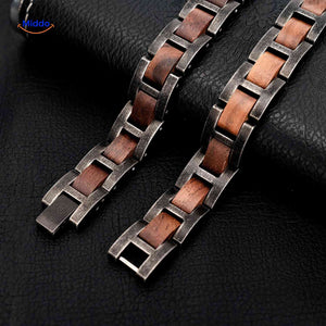 Front view of wooden bracelet displaying full design and natural wood grain.