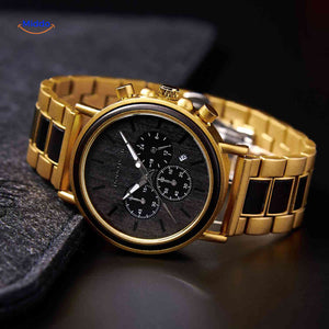 Luxury wooden chronograph watch professional product photograph.