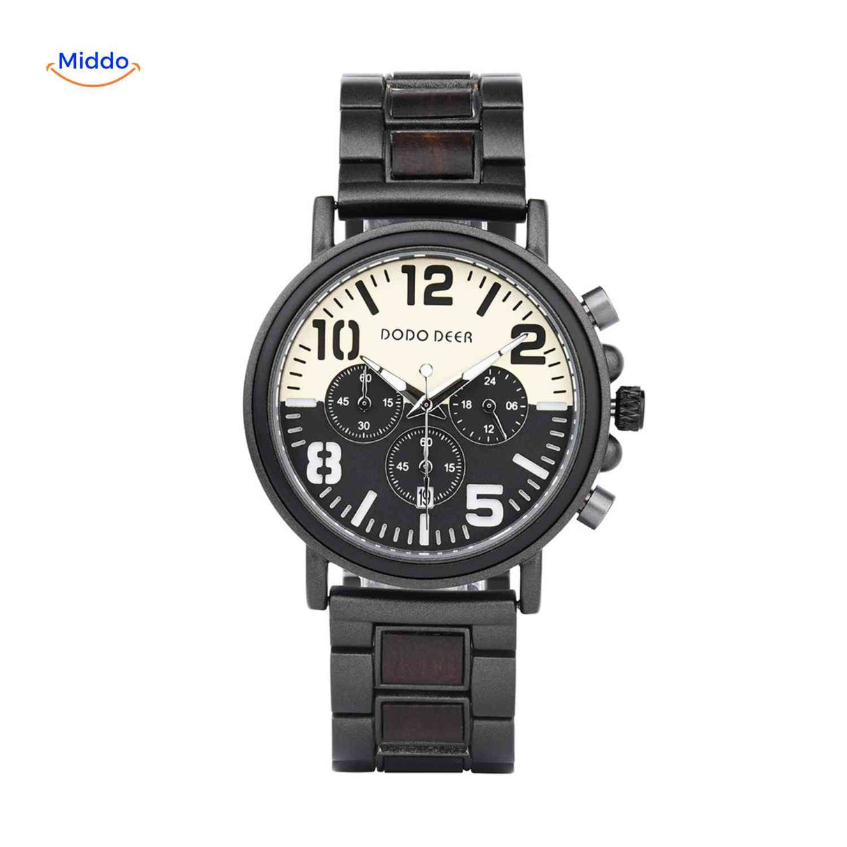 Sporty wooden chronograph watch designed for active lifestyle.
