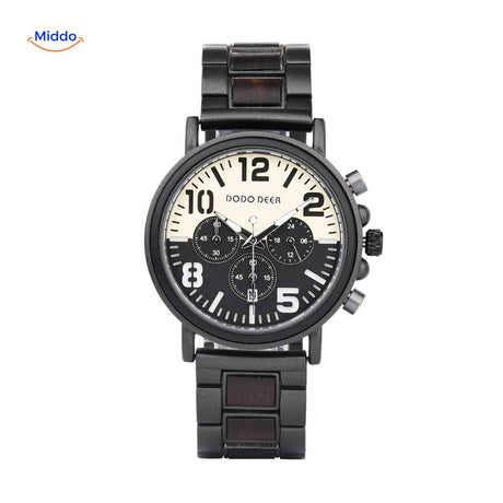 Sporty wooden chronograph watch designed for active lifestyle.
