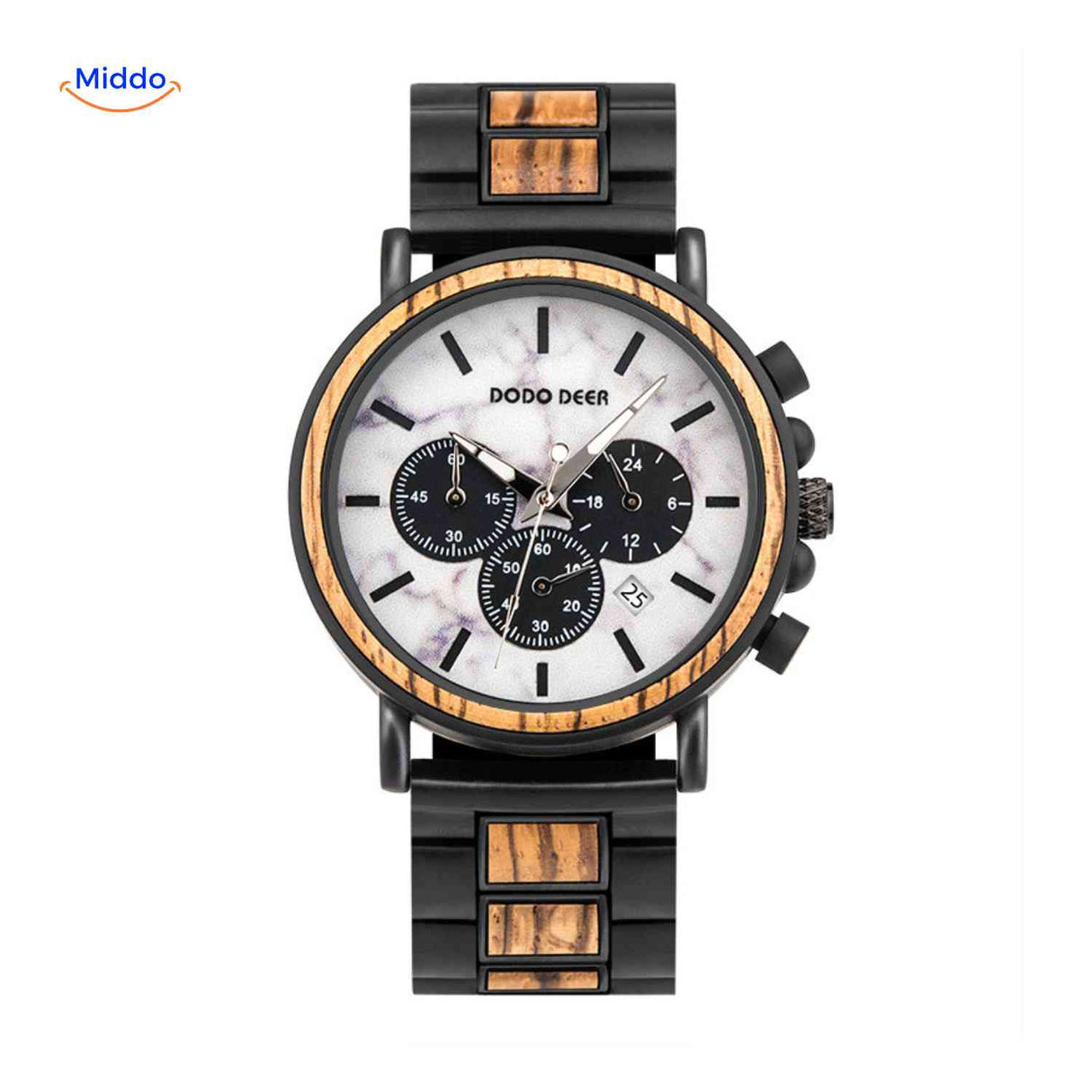 Warm-toned wooden chronograph timepiece showcasing rich wood coloring.
