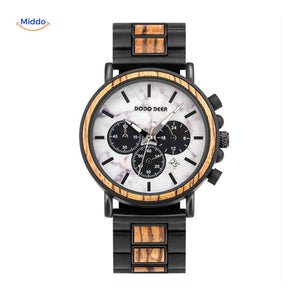 Warm-toned wooden chronograph timepiece showcasing rich wood coloring.
