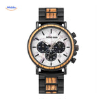 Warm-toned wooden chronograph timepiece showcasing rich wood coloring.
