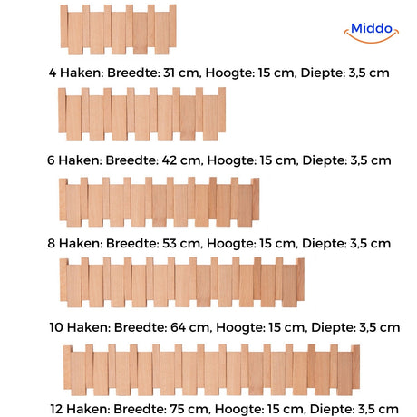 Dimensional size chart displaying all piano coat rack wood variants.
