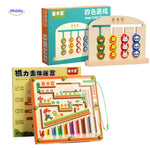 Wooden magnetic maze with numbers and color learning features.