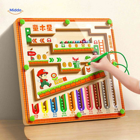 Educational wooden magnetic bead maze for children.