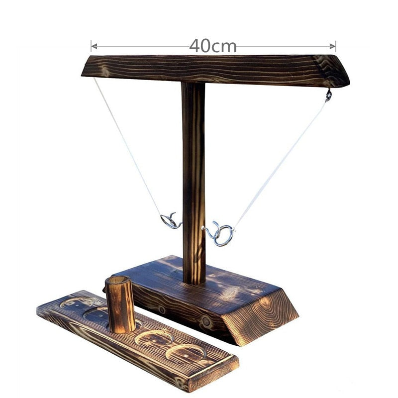 Brown wooden ring toss game set, 40cm height classic drinking game.