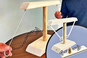 Wooden ring toss game featuring white wooden base and pole structure.