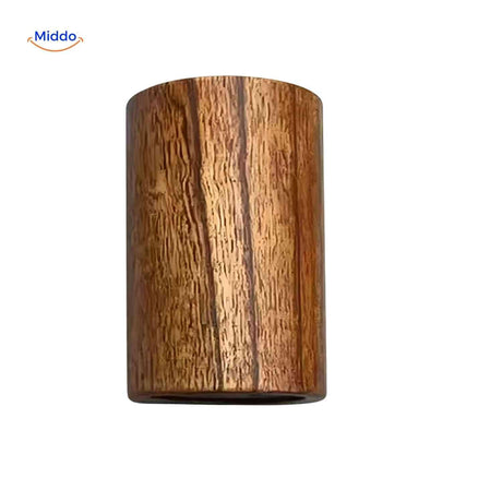 Wooden utensil holder made from teak wood for organizing kitchen spatulas and spoons.
