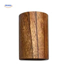 Wooden utensil holder made from teak wood for organizing kitchen spatulas and spoons.