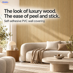 Woodline wood-look self-adhesive PVC wall covering in a living room