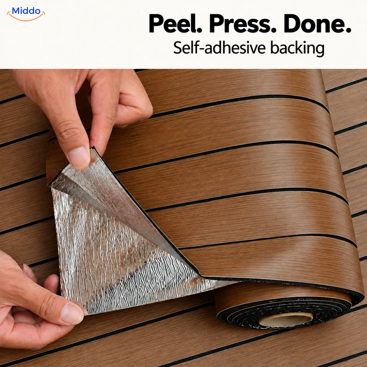 Woodline roll with silver release liner and self-adhesive backing