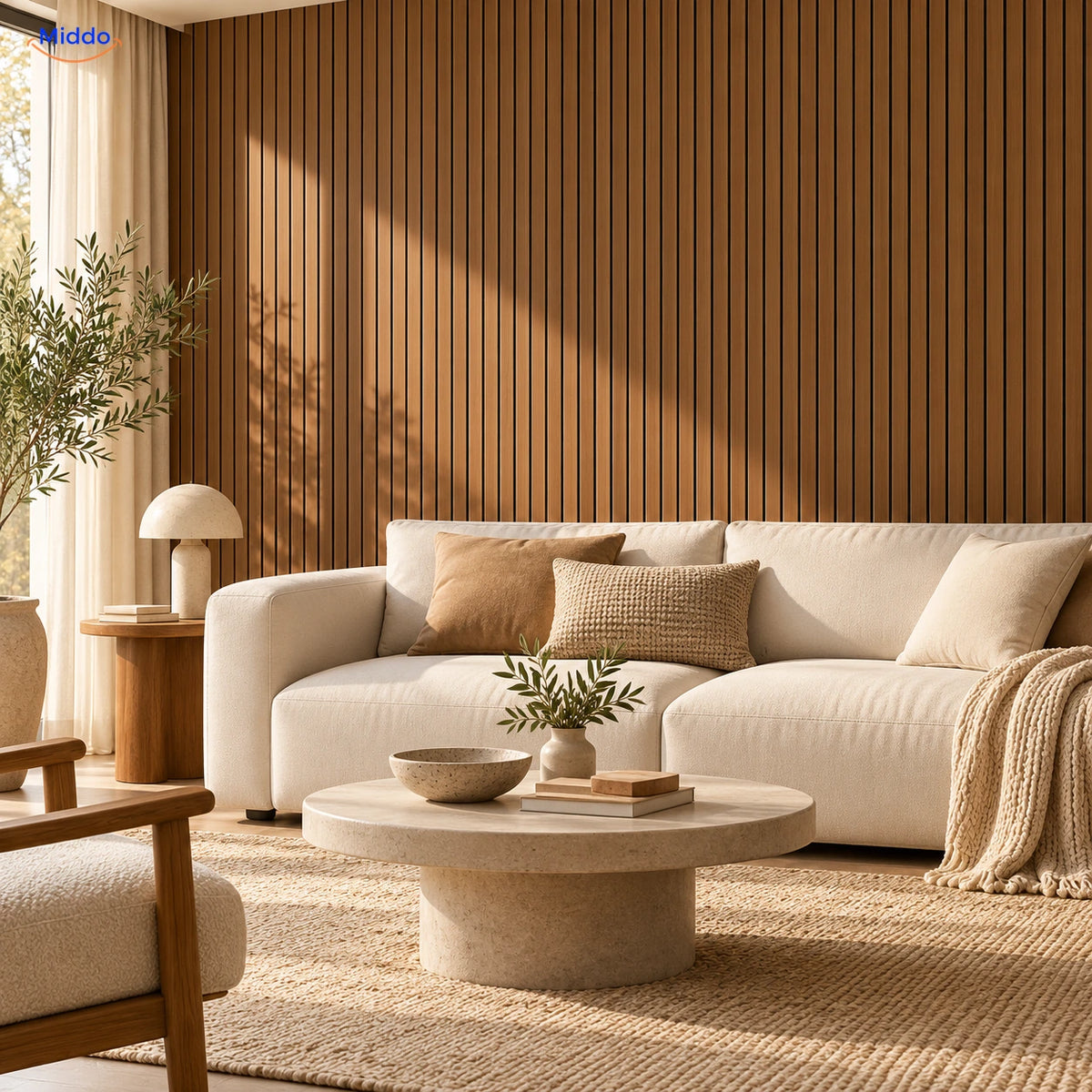 Living room with Palm GS008 wood-look wall covering