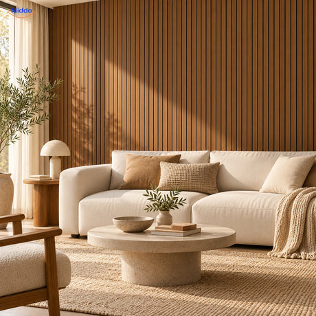 Living room with Palm GS008 wood-look wall covering