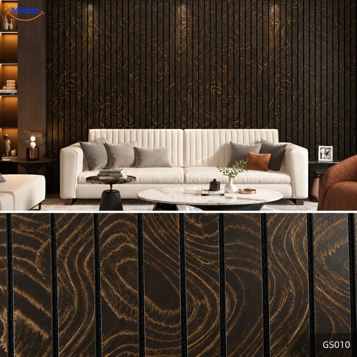 Woodline self-adhesive PVC wall panels – Black/Gold – GS010
