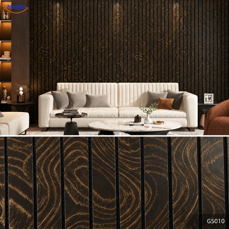 Woodline self-adhesive PVC wall panels – Black/Gold – GS010