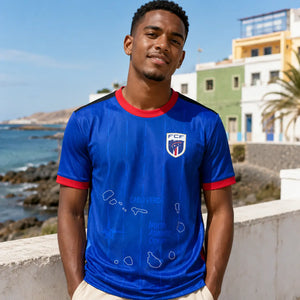 Cape Verde blue national colors World Cup supporter jersey.