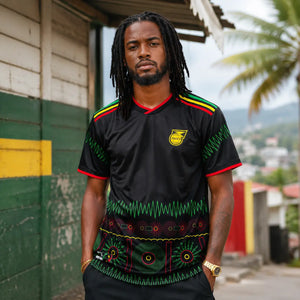 Jamaica black and green World Cup supporter jersey.