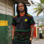 Jamaica black and green World Cup supporter jersey.