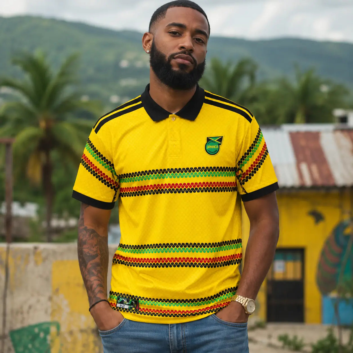 Jamaica yellow and green national colors World Cup jersey.