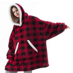 Oversized XXL sherpa fleece hoodie demonstrating generous relaxed fit and warmth.
