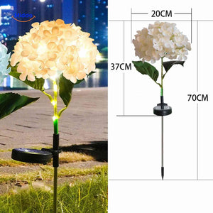 Yellow hydrangea solar lantern with 70cm height for garden path illumination.