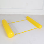 Yellow water hammock floating relaxation in pool.