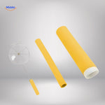 Yellow silicone handle protector provides safe grip and heat protection.