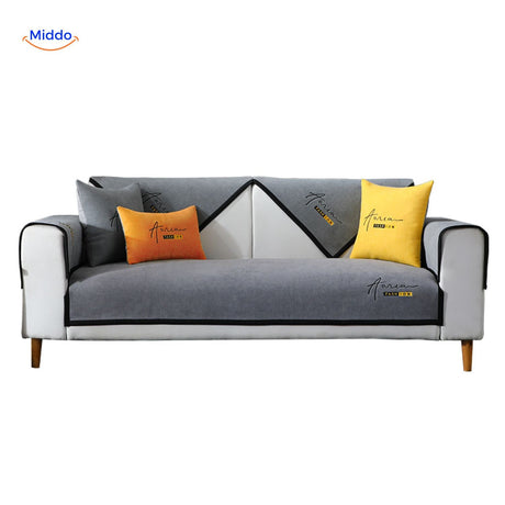 Bright yellow sofa cover, showcasing bold color option in soft chenille for accent home styling.