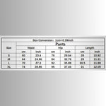 High-waisted yoga shorts sizing guide and fit chart for comfortable breathable support.