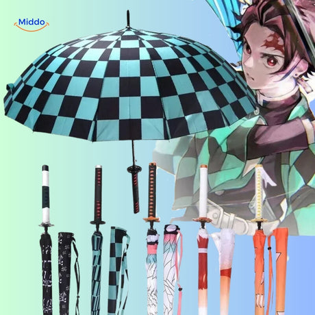 ZenBrella anime umbrella showcasing black and green design with character print