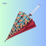 Interior view of ZenBrella black anime umbrella with round handle and character art