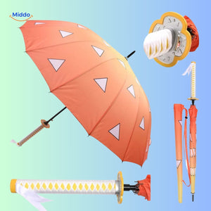 ZenBrella green and black checkerboard umbrella with anime-style sword handle