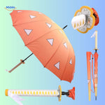 ZenBrella green and black checkerboard umbrella with anime-style sword handle