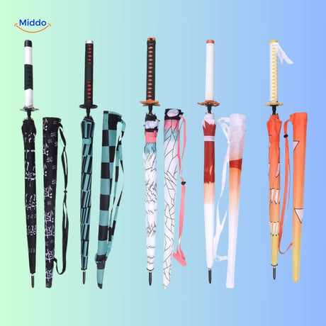 Composite display of multiple ZenBrella umbrella handle designs and styles