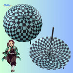 Overhead view of ZenBrella green and black anime umbrella with character illustration
