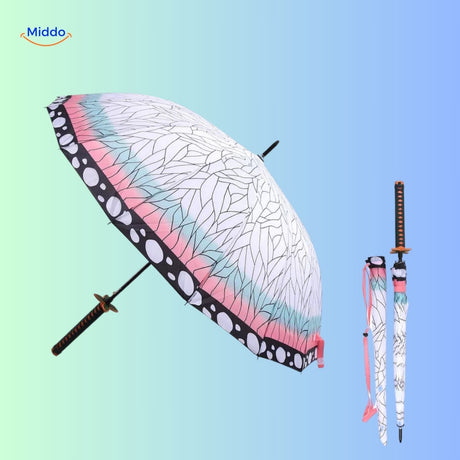 ZenBrella white parasol featuring pink and green design details
