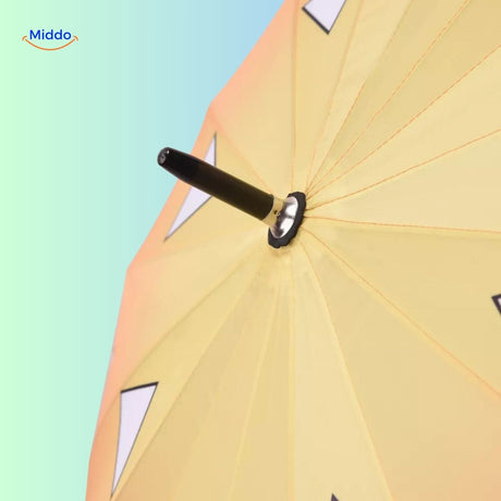Close-up of ZenBrella yellow umbrella canopy viewed from above