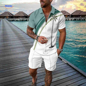 Zippora palm tree green and white beach-inspired summer set.