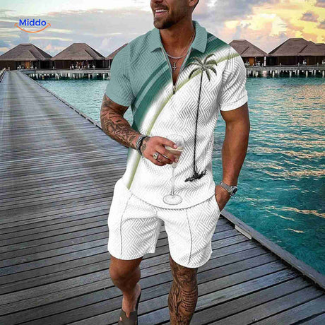 Zippora palm tree green and white beach-inspired summer set.