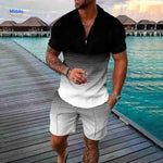 Zippora black and white striped gradient zip shirt and shorts.
